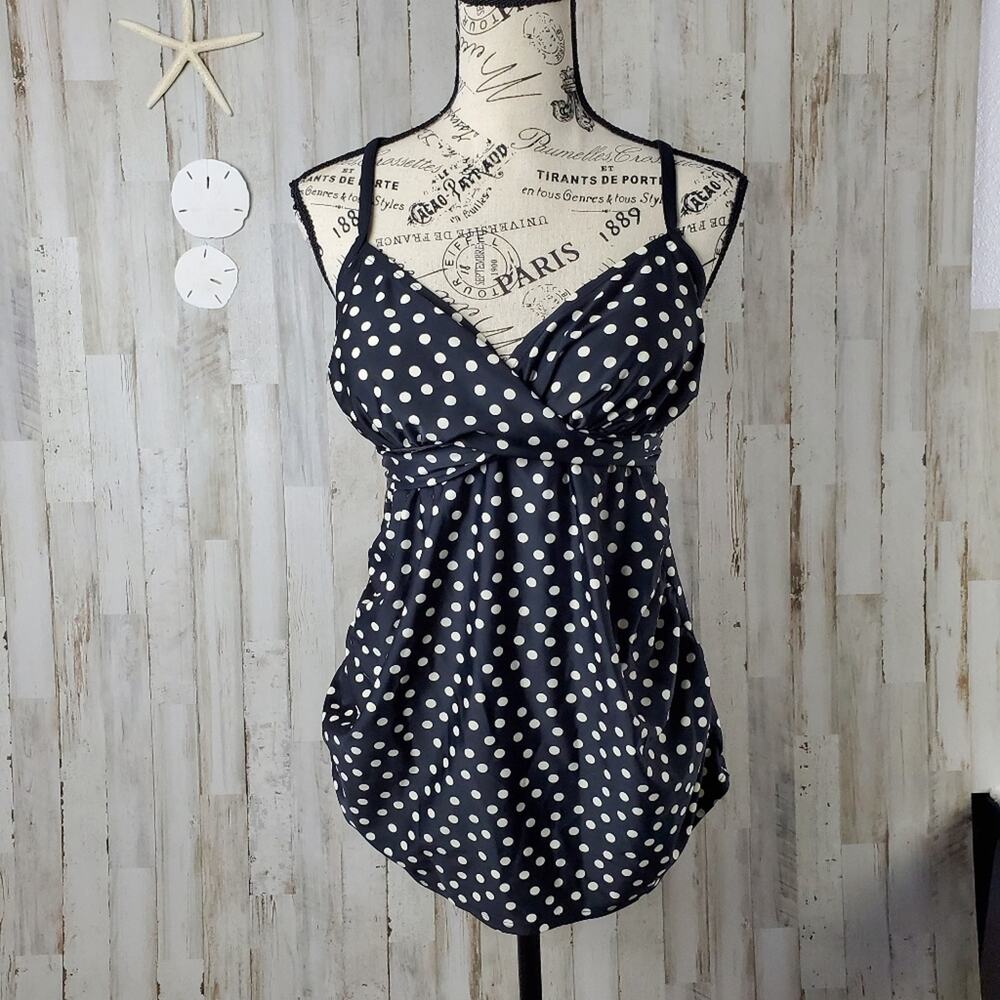 Liz Lange Maternity Pock A Dot Swimsuit Top Size Medium Women Blue